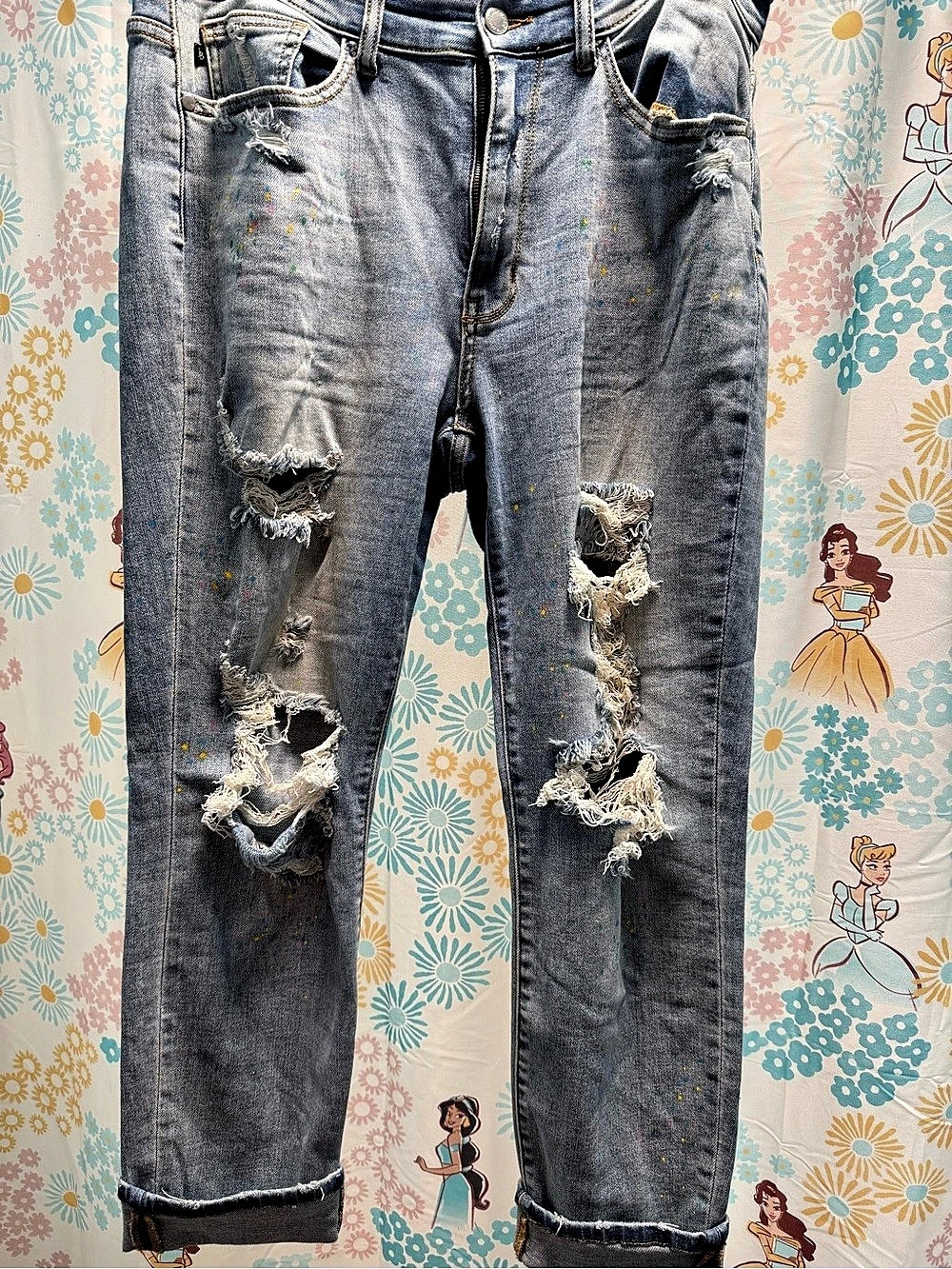 14w Judy Blue Boyfriend Paint Splatter Distressed Jeans